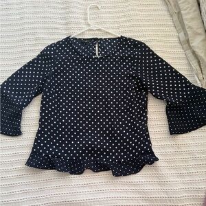 Talbots Navy and White Polka Dot Blouse